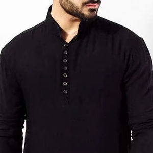 Ensemble Shalwar Kameez en Coton Noir pour Hommes, 100% Coton, Broderie Fantaisie, Tenue de Soirée, Design Ethnique Moderne, Vente en Gros Direct Usine - Product Image 1