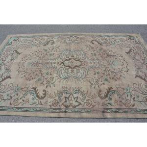 Turkish <b>Wool</b> Rug 5.5x9.2 ft (167x281 Cm) Eco-Friendly <b>Brown</b> Patchwork Latex Backing Vintage Rug - Product Image 4