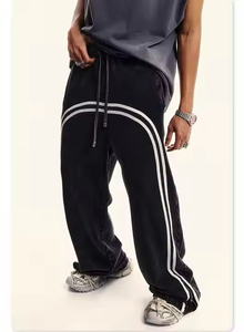 Pantalons de survêtement vintage à taille élastique en Oxford acide de haute qualité personnalisés, 100% coton, streetwear, rayures colorées, bas mi-longueur, service OEM - Product Image 4