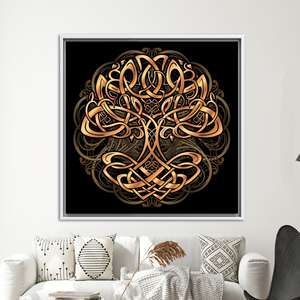 Tableau imprimé sur toile : Art mural en verre Arbre de Vie doré, toile encadrée blanche - Product Image 1