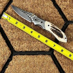 Couteau de poche de camping forgé en acier D2 fait à la main, manche en corne de cerf, couteau pliant avec étui en cuir, OEM disponible, usage quotidien C/ry - Product Image 4