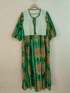 Robe longue décontractée à col en V et manches longues, imprimé tigre, coupe ample, en coton, pour l'été et les fêtes - Product Image 4