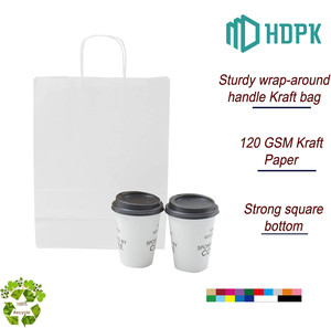 ถุงกระดาษคราฟท์สีขาวย่อยสลายได้แบบกำหนดเองพร้อมหูหิ้วแบบบิด สำหรับบรรจุภัณฑ์อาหาร ขนมปัง ของหวาน อาหารแบบนำกลับบ้าน พิมพ์โลโก้ตามสั่ง - Product Image 3