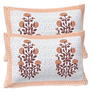 Earthy Brown Floral Animal Hand Block Printed Cotton 3-Piece Double Bedsheet <b>Set</b> with Traditional Design Matching Pillow Covers - Product Image 2