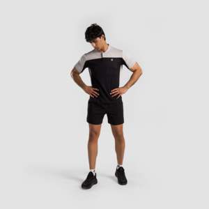 เสื้อยืดเทนนิสโพลีเอสเตอร์ 100% พร้อมดีไซน์ซิป ผ้าถักสีดำ-เทา - Product Image 4