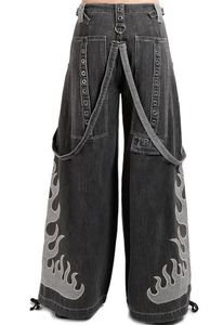 Pantalones Unisex de Moda Urbana Gótica Personalizados 2025 con Costuras en Contraste, Tirantes, Bordado Lavado a la Piedra, Material de Algodón y Cremallera - Product Image 4