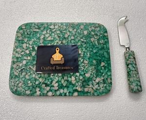Eco Materials Cheese Boards With Butter <b>Knives</b> Set Epoxy Resin with embedded stones Design cheese Platter Kitchenware tools - Product Image 4