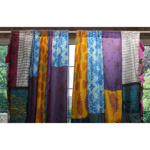 Handmade Recycled Silk Sari Multicolor Curtain Door Drape Window Decor Elegant Curtains & Valances - Product Image 4
