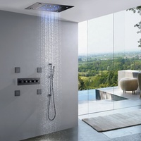 Juego de Grifos de Ducha y Bañera Negro Mate con LED Termostático, Sistema de Ducha de Techo de 14 x 20 Pulgadas con Cabezal de Cascada y Lluvia
