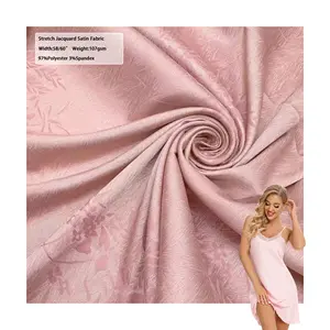 Tecido elástico de cetim rosa 97% poliéster 3% spandex para vestido com design personalizado