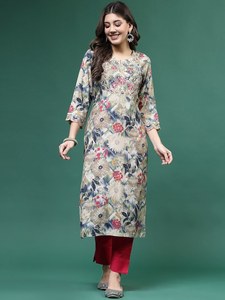 Ensembles de Kurta d'été en rayonne brodés de fleurs, coupe droite, style traditionnel indien, prêts-à-porter pour femmes, vente en gros - Product Image 3