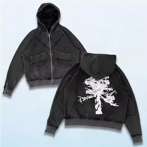 2026 Latest Vintage Stone Wash Screen Printed Unisex 100% Cotton Fleece French Terry Full Zip Hoodies Quick-Dry Breathable Plain - Product Image 1