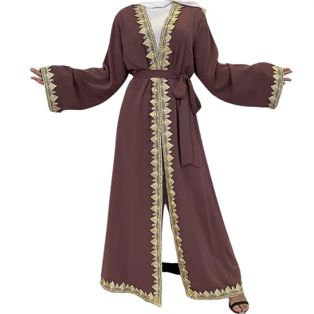 ผลิตเสื้อผ้าผู้หญิงมุสลิมชุดผ้าซาตินปักอิสลามดูไบผู้หญิงชั้นกิโมโนอาบายาเสื้อผ้าอิสลามระบายอากาศ