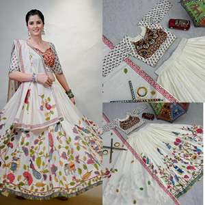 Tenue ethnique élégante en coton Navratri Lehenga Choli pour femme avec broderie miroir véritable et travail manuel Gamathi Dupatta - Product Image 2