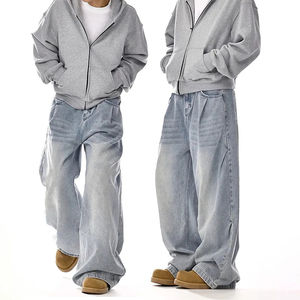 Pantalones vaqueros holgados de moda para hombre, pantalones vaqueros holgados, ropa informal estilo Hip Hop, pantalones vaqueros de pierna ancha Vintage, logotipo personalizado, venta al por mayor de fábrica - Product Image 2