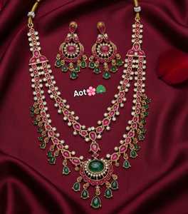 Conjunto de Joyería de Alta Calidad con Collar y Aretes Tradicionales de Laxmi, Estilo Étnico con Cristales de Estrás, para Regalo de Boda para Mujer - Product Image 4