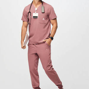ชุดเครื่องแบบพยาบาลสำหรับทุกเพศขนาดใหญ่พิเศษผ้าคอตตอนทอลายทแยงยืดแขนสั้นชุดสครับโรงพยาบาลคอตั้ง - Product Image 1