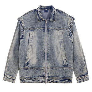 OEM Custom High Quality Fashion Zipper Washed <b>Mens</b> <b>Denim</b> <b>Jacket</b> Customized Canvas Stand Collar High Street Waterproof Winter - Product Image 5