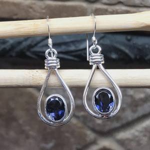 Boucles d'oreilles en topaze bleue de Londres, argent sterling plaqué or, pendantes, élégantes, cadeau mignon pour femme, anniversaire - Product Image 5