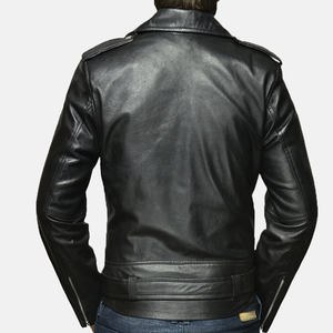 Veste de moto unisexe en cuir véritable avec col montant et logo frontal - Couleurs et motifs personnalisables pour l'hiver - Product Image 2