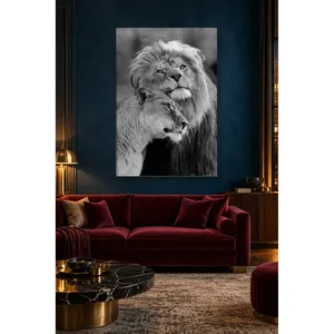 Impression sur toile Fida Lion et Lionesse Noir et Blanc - Product Image 5