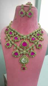 Designer Bridal Necklace <b>Set</b> With Maang Tikka Beautiful <b>Colours</b> Available Luxury Premium Quality Ideal For Weddings, Party Wear - Product Image 2