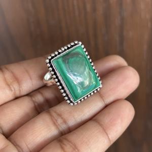 Anillos Clásicos al por Mayor de Plata de Ley 925 con Bisel Rectangular de Malaquita, Joyería a Granel con Piedras Preciosas para Compromiso de Mujer - Product Image 4