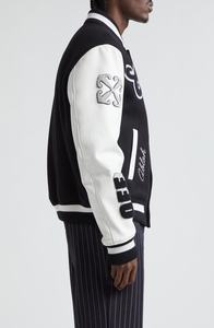 Chaqueta de béisbol de satén blanco y negro de moda bordada en la espalda con cremallera completa Varsity Sports Bomber Varsity Jacket - Product Image 4