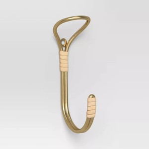 Fabricant de gros petits crochets muraux en laiton doré enveloppés de rotin 3 pièces pour salle de bain porte-chapeaux muraux crochets à clés matériau métallique - Product Image 4