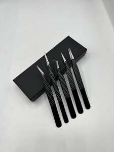 แหนบขนตาสีดำแบบยั่งยืนทำจากสแตนเลสที่มีด้ามจับแข็งแรงและปลายแหลมเทคนิคแบบไม่มีเส้นใยออกแบบโลโก้ได้ตามต้องการ - Product Image 3