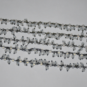 Black plated White Rainbow Glass Beads <b>Cluster</b> Rosary Chain, Rosary for Jewelry Bracelet necklace Making, Brass wire wrapped - Product Image 1