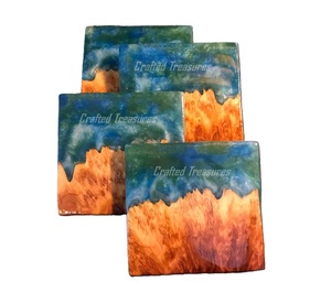 Sous-verres en résine époxy et bois de haute qualité pour la maison et le bureau Ensemble de sous-verres en résine époxy en bois d'acacia personnalisés - Product Image 2