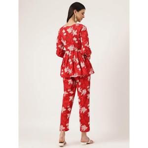 Divena เสื้อและกางเกงผ้าฝ้ายสีแดง XXL, เสื้อและกางเกงลายดอกไม้ร่วมเสื้อเบลเซอร์ทางการและกางเกงขาสั้นเหนือเข่าชุดฤดูร้อนสำหรับผู้หญิง - Product Image 5