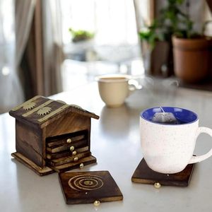 Sous-verre artisanal de haute qualité en bois naturel de style bohème, écologique, personnalisable, pour une utilisation décorative sur table, intérieur - Product Image 2