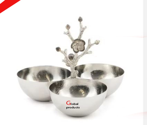 Bol de service à condiments en acier inoxydable en métal fini argenté à l'aspect élevé avec motif de fleurs dorées pour restaurant d'hôtel - Product Image 3