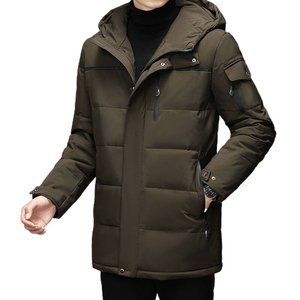 Custom <b>Men</b> Winter Warm <b>Canvas</b> Stand Collar Front Logo Cotton Filled Windproof Regular Length Puffer <b>Jacket</b> - Product Image 5