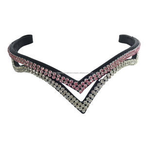 Bande de sourcils en cuir de cheval marron havane marron foncé de haute qualité avec coutures fantaisie décoratives en cristal Bling pour l'équitation - Product Image 4