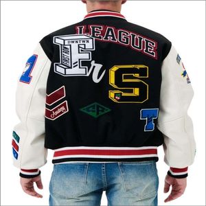 Vente en gros Veste universitaire à manches beiges Motif graffiti Blouson bombardier Letterman personnalisé Veste de baseball cousue pour hommes - Product Image 5