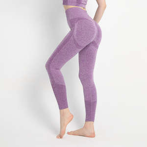Pantalons de yoga pour femmes à taille haute, effet push-up, leggings de fitness sans couture, taille élastique, uni, respirant, en spandex/nylon - Product Image 4