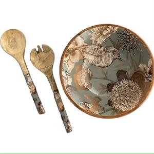 Saladier en bois d'acacia avec serveurs, bols à mélanger et à servir en bois naturel avec ustensiles pour la cuisine et la table à manger - Product Image 2