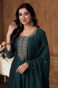 Modern Style Amazing Color Vichitra <b>Kurtis</b> With Dupatta Embroidery Work Manufacturer From Surat At Cheap Rate Indian Supplier - Product Image 5