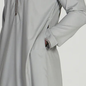 2023 Moroccan Thobes Mens Thobes High Quality Dubai Muslim Jubbah <b>Kaftan</b> Islamic Tussle Design Islamic Clothing Grey Dyed - Product Image 5