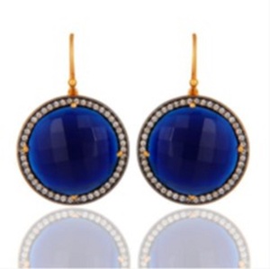 มาใหม่ไพลิน Hydro พลอย925เงินสเตอร์ลิงรอบรูปร่างต่างหู - Product Image 1