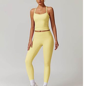 Ropa de gimnasio de poliéster 100% de alta calidad para mujer, ropa deportiva personalizada al por mayor, conjunto de Yoga informal de 2 piezas, Top de lona sólida 2026 - Product Image 4