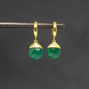 Délicat Vert Onyx Gemstone 925 Solid Sterling Silver Trendy Cut Shaped Hoop Boucles D'oreilles Bijoux À La Mode pour Les Cadeaux De Mariage - Product Image 1