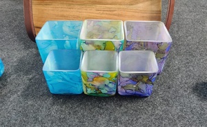 Custom Blown Grey-Yellow Marbleized Fancy High-Quality Handmade Decorative Multi-purpose <b>Small</b> Square Petal <b>Candle</b> Glass Votive - Product Image 2