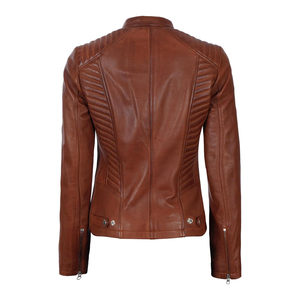 แจ็กเก็ตหนังสำหรับผู้หญิงเสื้อแจ็กเก็ตหนังแขนยาวทรงสลิมฟิตพร้อมโลโก้ตามสั่ง - Product Image 2