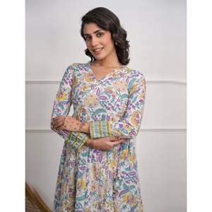 Vestido Largo Blanco de Algodón Angrakha, Estampado Boho Hippie, Cintura Imperio, Transpirable, Alta Calidad, Casual, para Fiesta, Talla XS, para Uso Diario en Club - Product Image 3