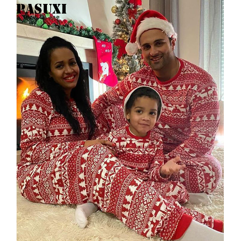 PASUXI Merry Christmas özel moda tatil pijama aile pijama seti noel aile eşleştirme pijama