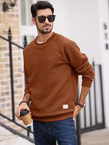 Sweatshirts à grille diamantée de couleur unie pour hommes pull décontracté à manches longues chemise de base pour l'hiver - Product Image 2